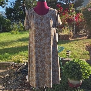 DisneyLuLaRoe Gray and Brown Flutter Sleeve Midi Dress With Mickey Mouse.  E
